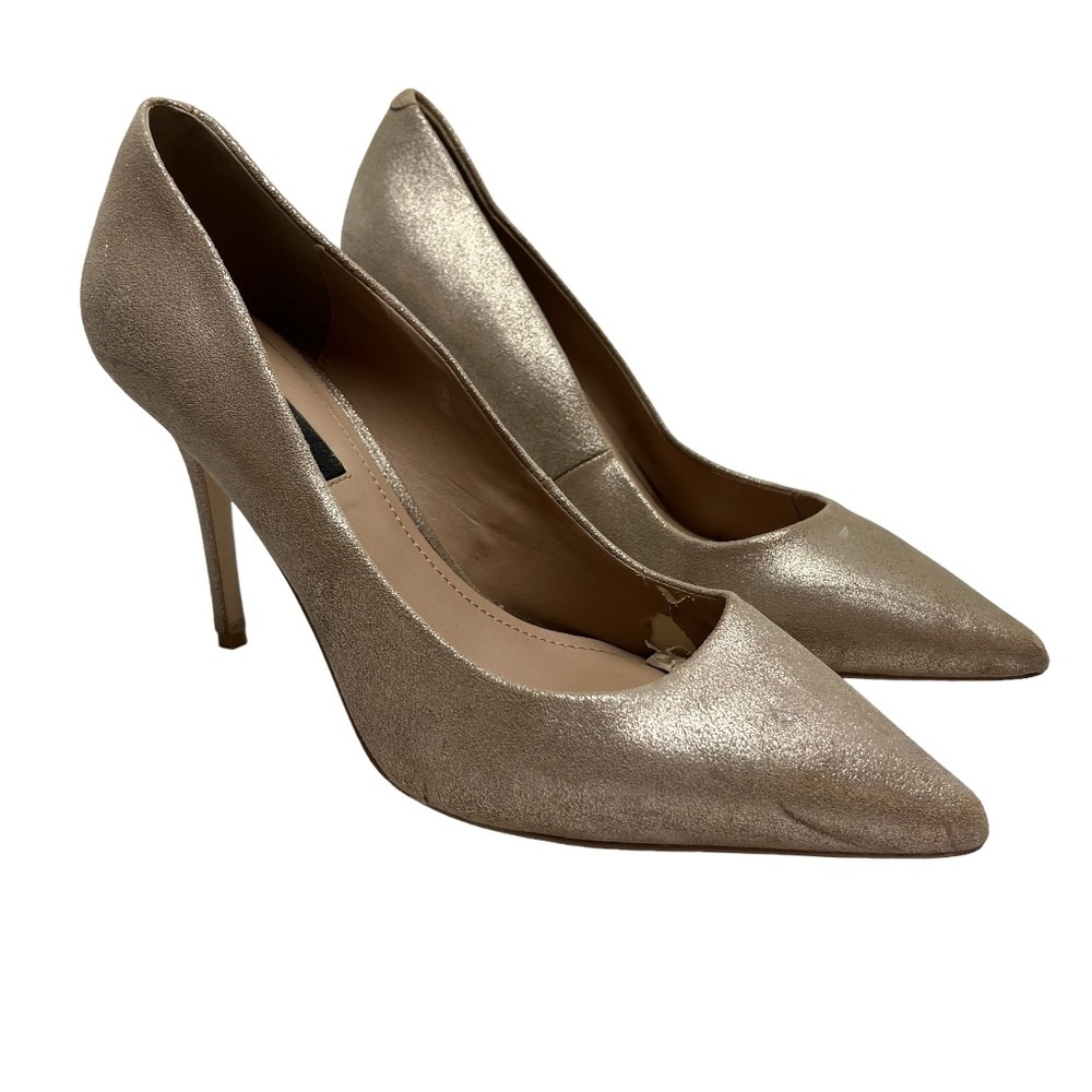 WHITE HOUSE BLACK MARKET WHBM Gold Champagne Genuine Leather High Heel Shoes 9.5